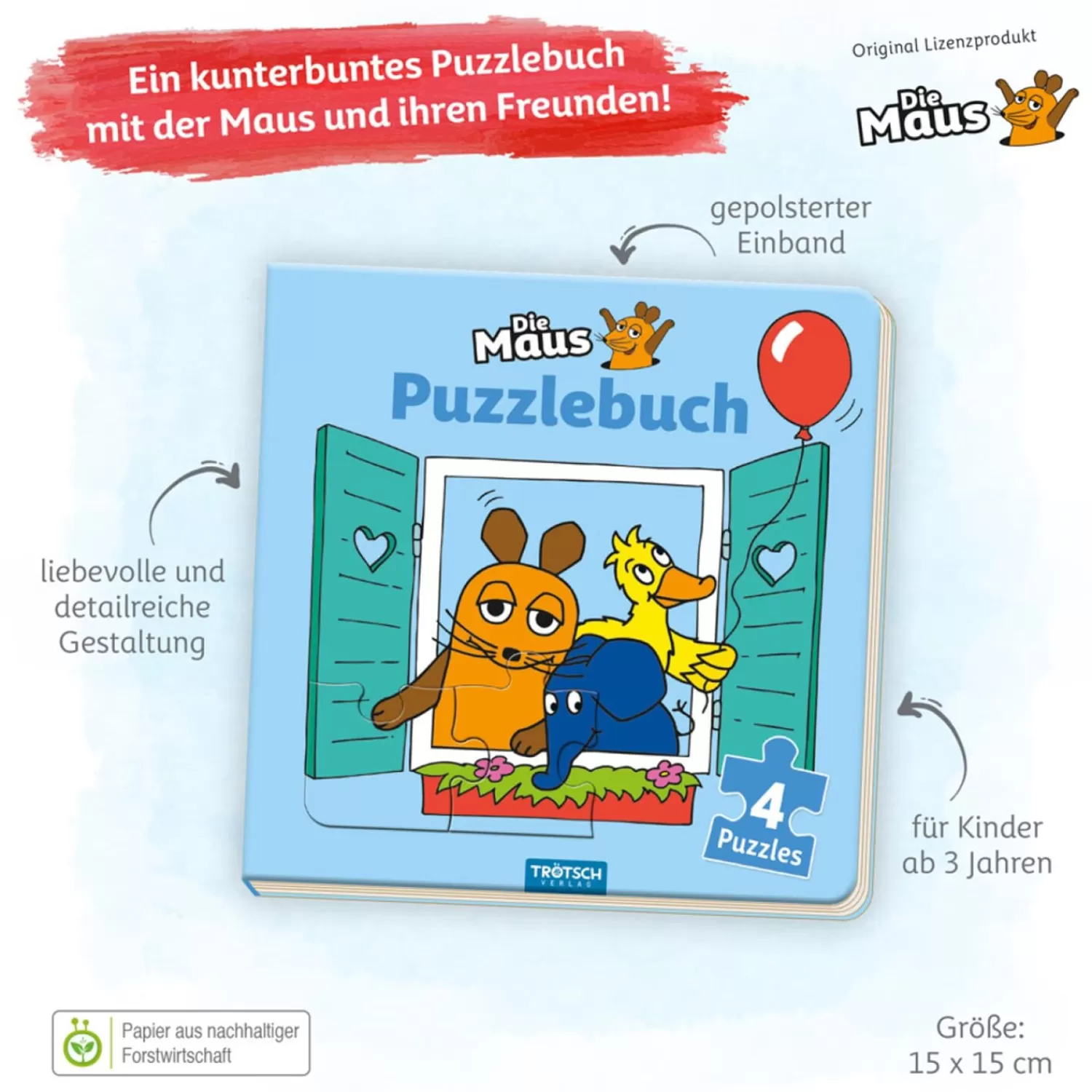 Trötsch Verlag Die Maus<Die Maus Puzzlebuch Quadratisch