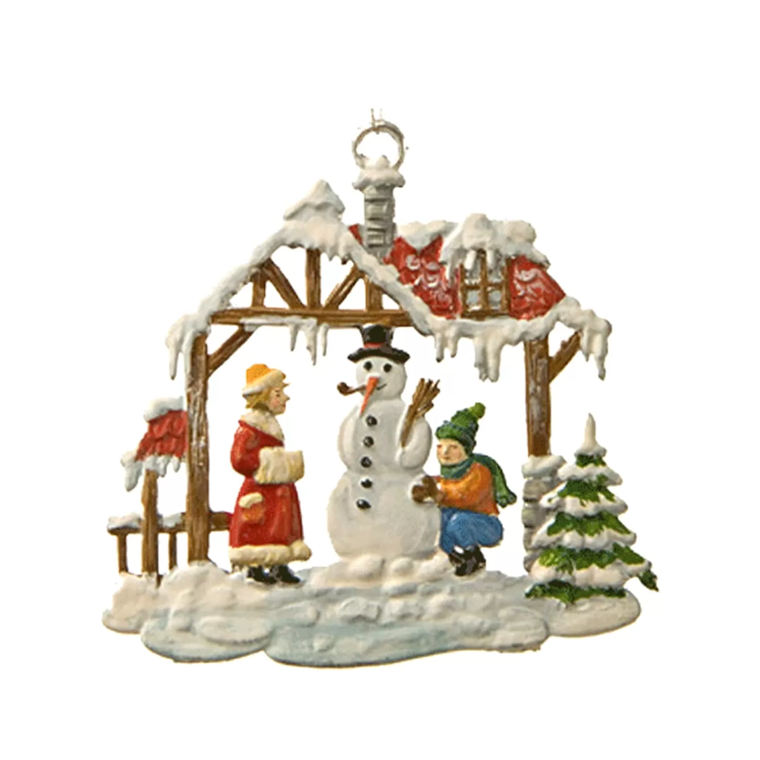 Käthes Original Baumschmuck Aus Zinn<Haus Mit Schneemann Und Kindern