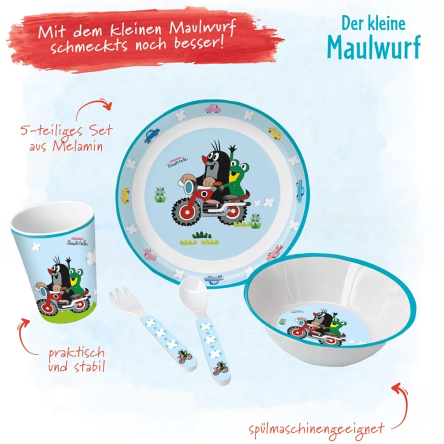 Trötsch Verlag Der Kleine Maulwurf „Krtek"<Kindergeschirr-Set "Der Kleine Maulwurf" Auf Motorrad