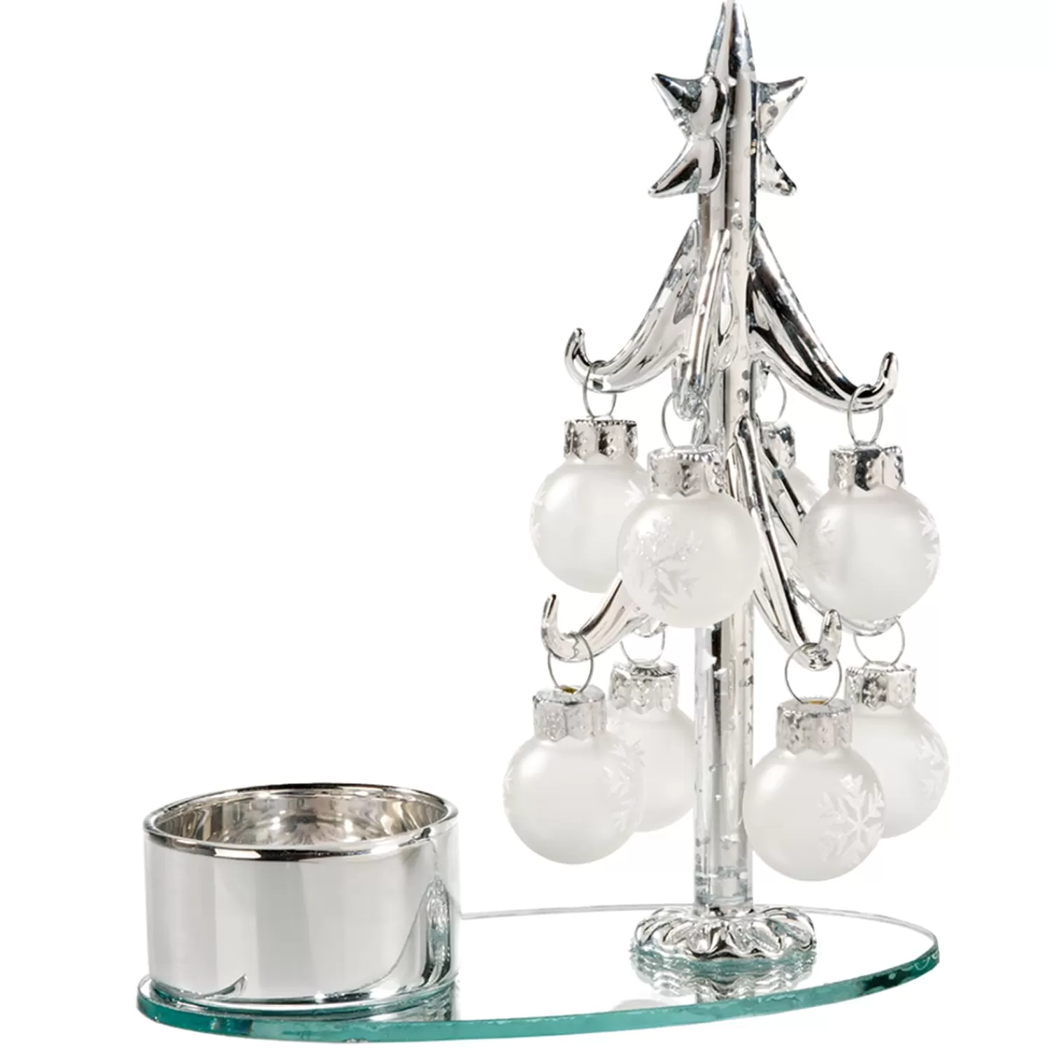Käthe Wohlfahrt Kerzen & Teelichthalter<Teelichthalter Glasbaum Mit Weisen Kugeln, Silber