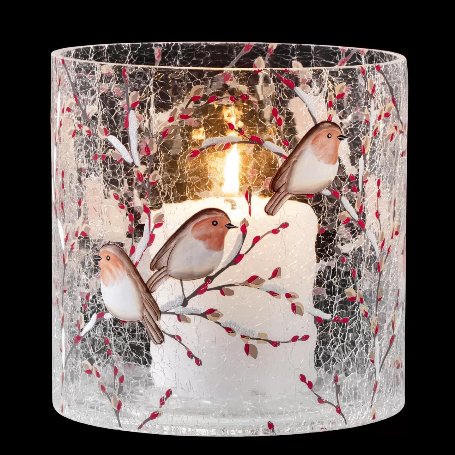 Käthe Wohlfahrt Kerzen & Teelichthalter<Windlicht "Rotkehlchenfamilie", 15 Cm